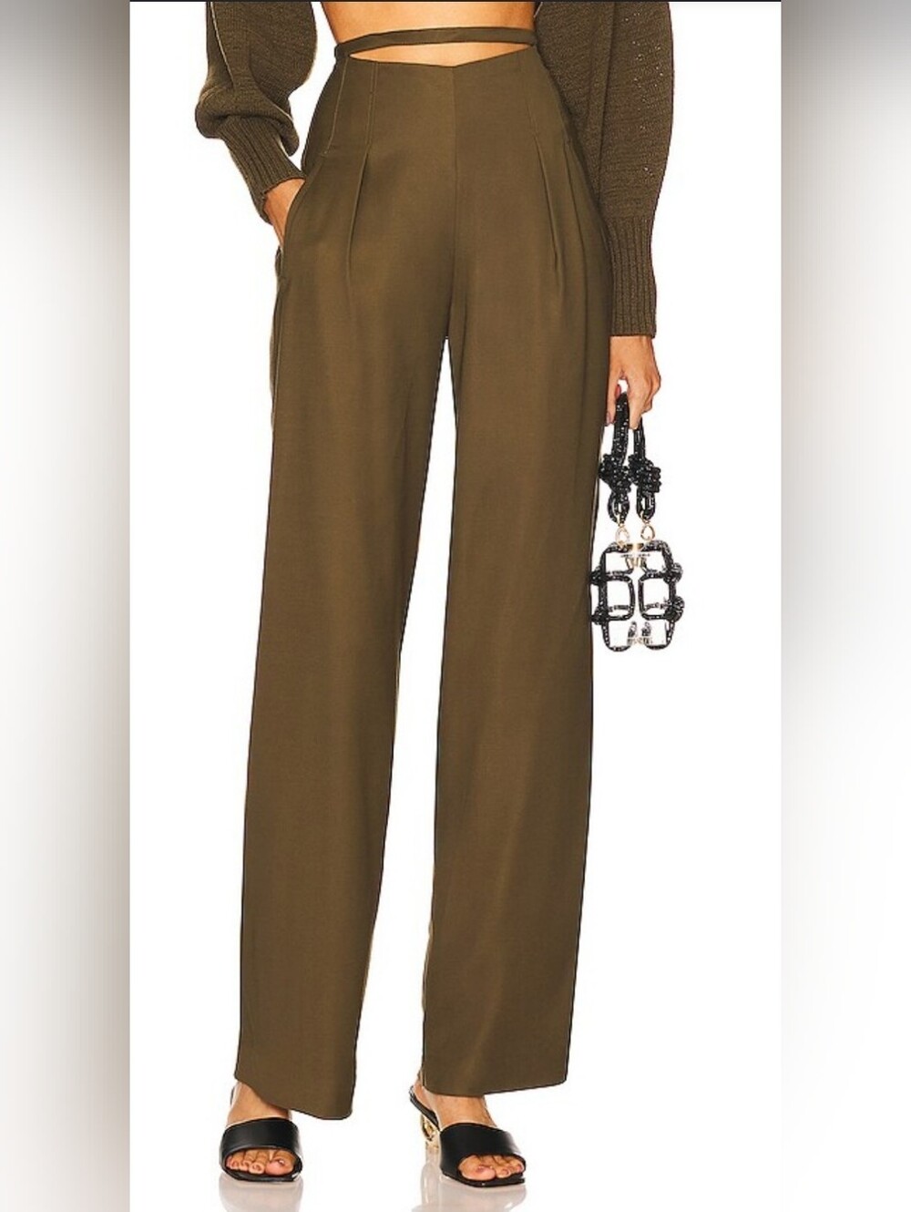 Cult Gaia Tasha cutout High Waist wide Leg Trouser Brown US Sz 6